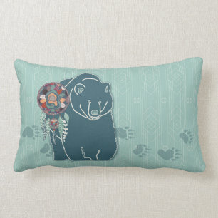 Tribal Spirit Bear with Tracks Native American Lumbar Cushion