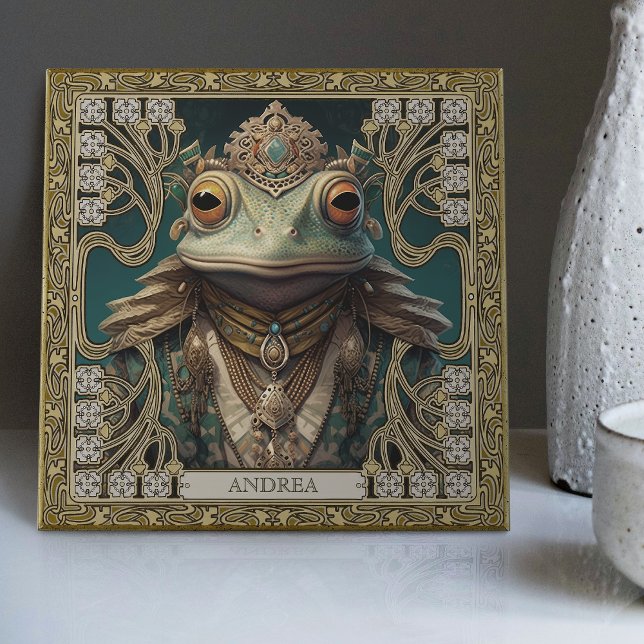 Tribal Spirit Frog Customisable Art Altarpiece Ceramic Tile (Creator Uploaded)