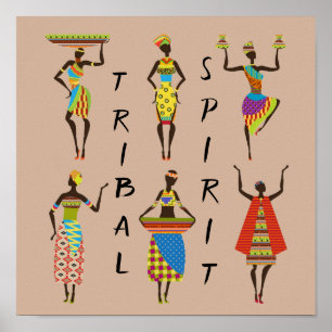 Tribal Spirit slogan African ladies colourful Poster