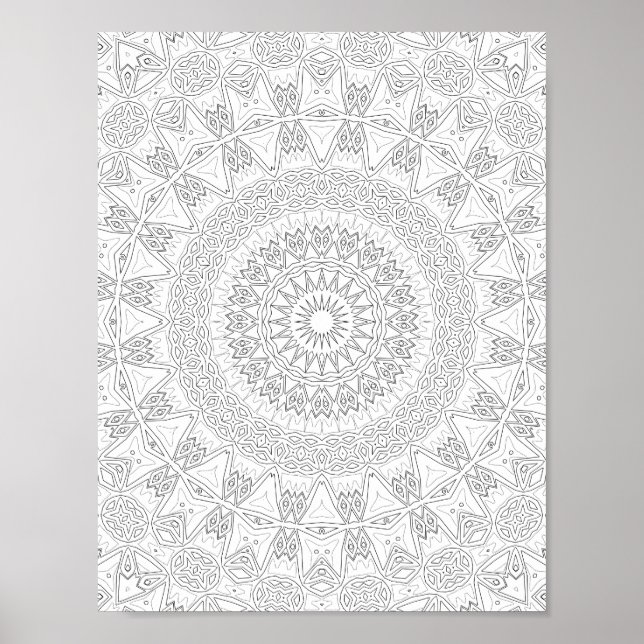Tribal Starburst Colouring Page Pattern Artwork Poster (Front)