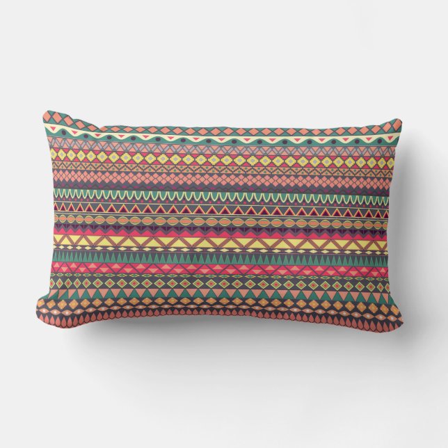 Tribal striped abstract pattern design lumbar cushion (Front)