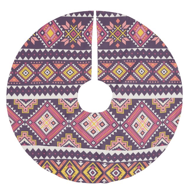 Tribal striped, geometric seamless pattern. brushed polyester tree skirt (Front)