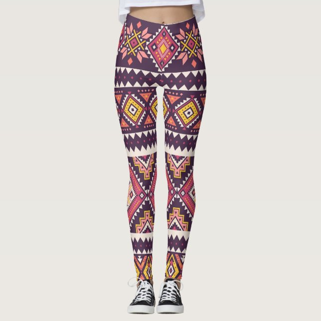 Tribal striped, geometric seamless pattern. leggings (Front)