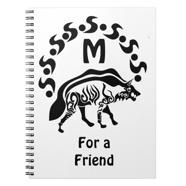 Tribal Striped Hyena Monogram Notebook (Front)