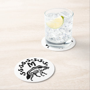 Tribal Striped Hyena Monogram Round Paper Coaster
