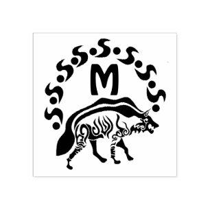 Tribal Striped Hyena Monogram Rubber Stamp