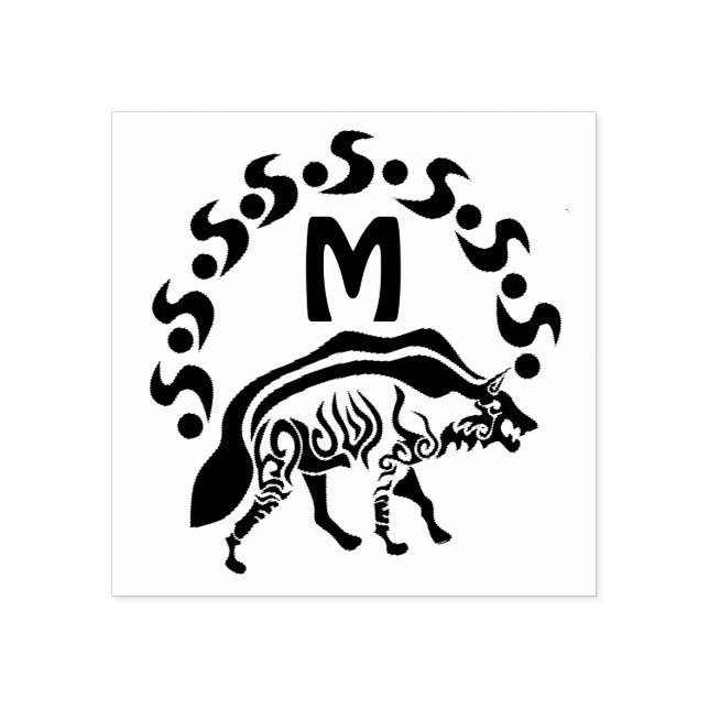 Tribal Striped Hyena Monogram Rubber Stamp (Imprint)
