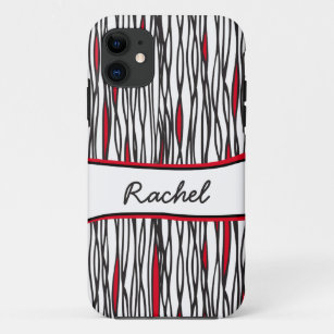 Tribal stripes black white & red name iphone case