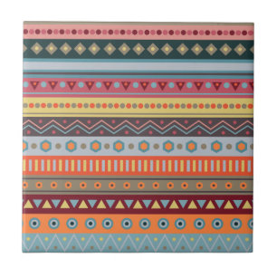 Tribal Stripes Colourful Pattern Ceramic Tile