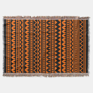 Tribal Style - Black on Orange Throw Blanket