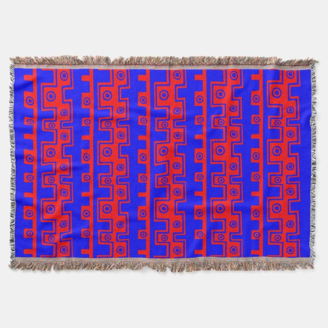 Tribal Style II - Blue and Red Throw Blanket (Front)