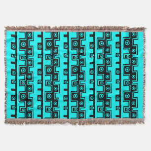 Tribal Style II - Cyan on Black Throw Blanket