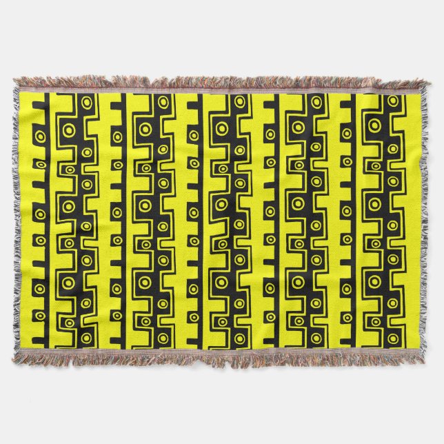 Tribal Style II - Yellow and Black Throw Blanket (Front)