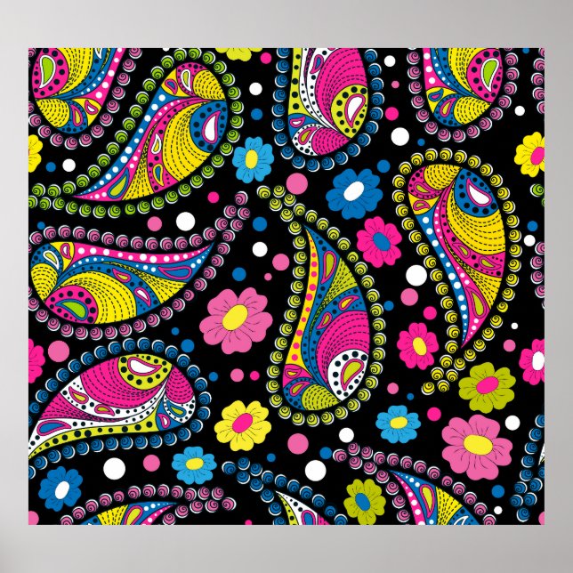 Tribal style paisley, seamless ethnic pattern. poster (Front)