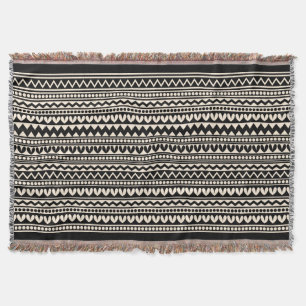 Tribal Style V2 - Black on Cream (fff0db) Throw Blanket