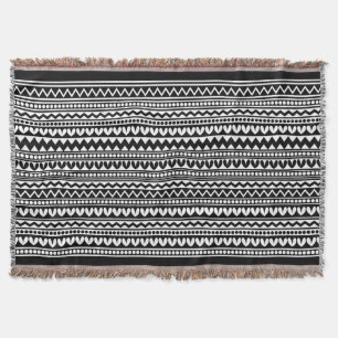 Tribal Style V2 - Black on White Throw Blanket