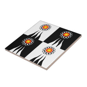 Tribal Sun and Rays Chequerboard Ceramic Tile
