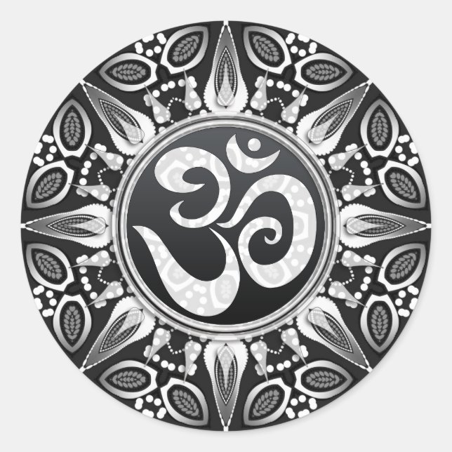 Tribal Sun Black+White Om Goa NewAge Sticker (Front)