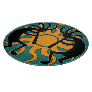 Tribal Sun Turquoise Kokopelli Southwest Cutting Board