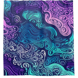 Tribal swirl turquoise purple ocean waves   Shower Curtain