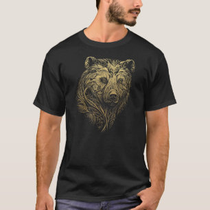 Tribal Tattoo Bear Face Grizzly Ursa Wildlife Anim T-Shirt