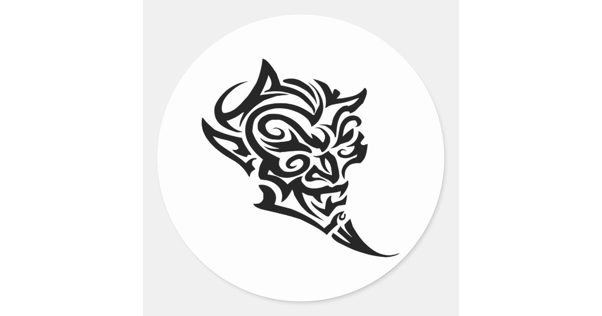 Tribal Tattoo Devil Face Satan Classic Round Sticker | Zazzle