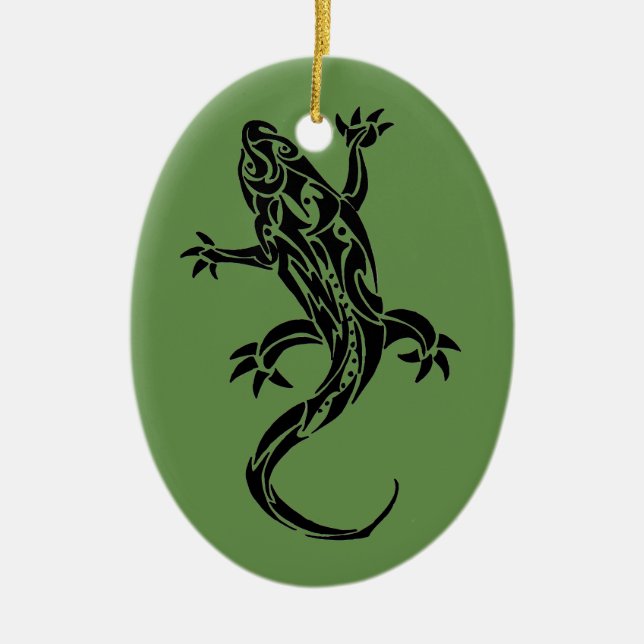 Tribal Tattoo Gecko Green Ornament (Front)
