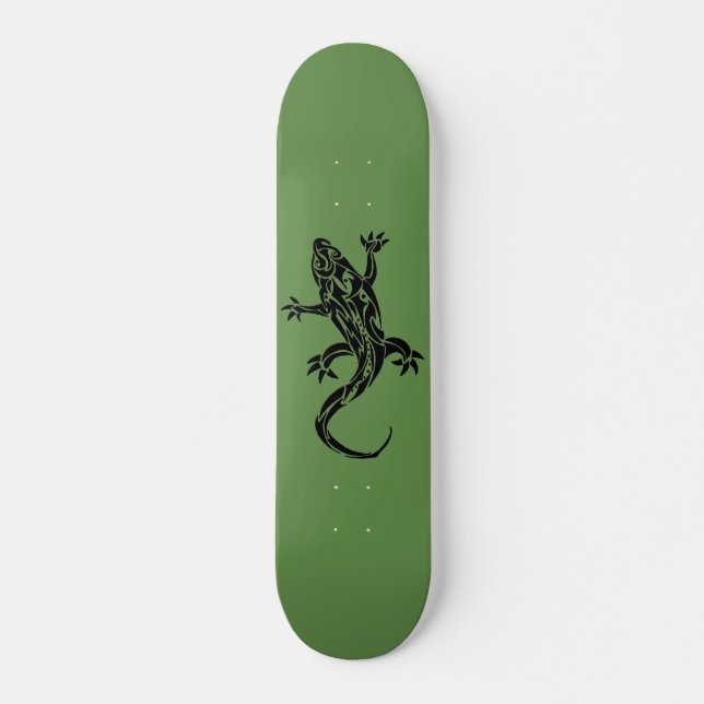 Tribal Tattoo Gecko Green Skateboard (Front)