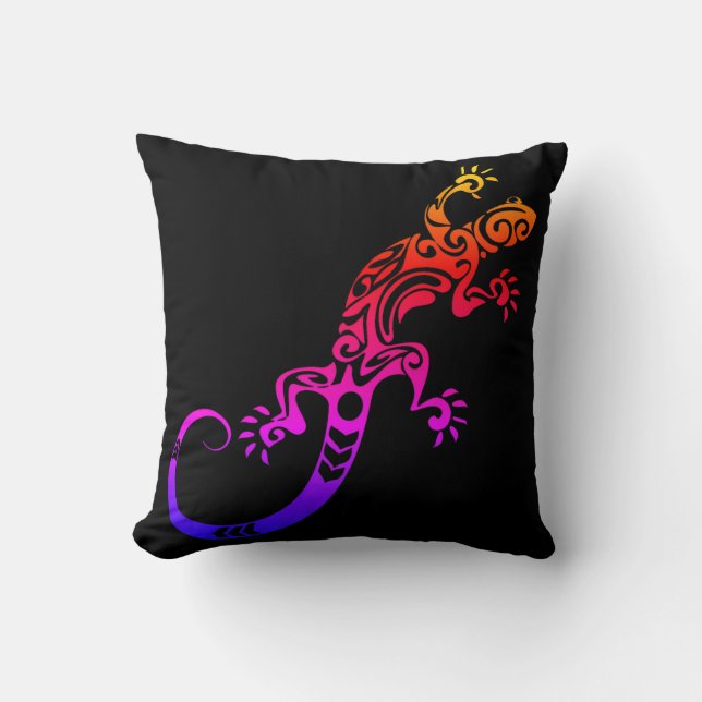 TRIBAL TATTOO GECKO LIZARD TIE DYE CUSHION (Front)