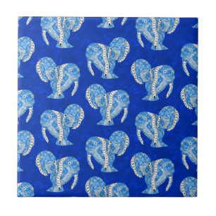 Tribal Tattoo Manatees Ocean Blue Ceramic Tile