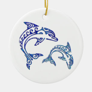 Tribal Tattoo Porpoise Duo Ceramic Ornament