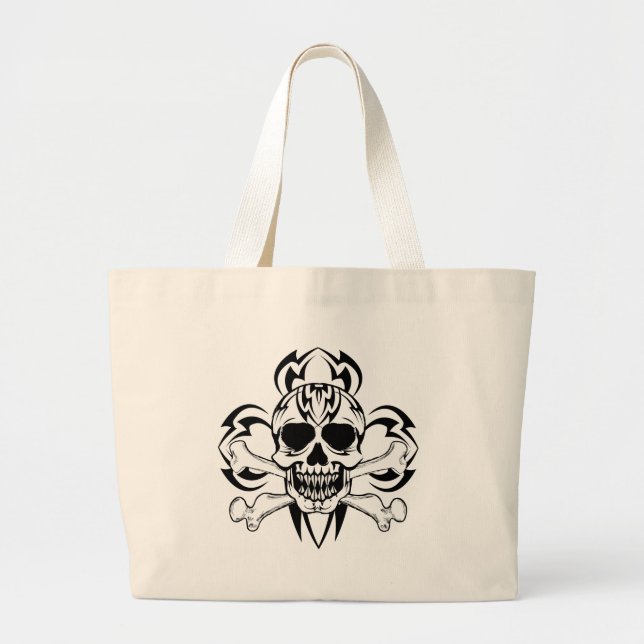 Tribal Tattoo Skull Large Tote Bag (Front)