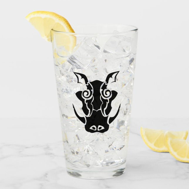 Tribal Tattoo Style Black Boar Head Glass (Front Ice)