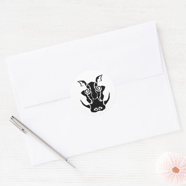 Tribal Tattoo Style Boar Head Classic Round Sticker (Envelope)