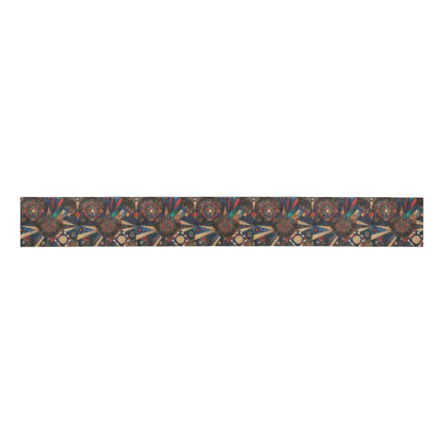 Tribal Teal "Ancient Indigenous Chronicles" Grosgr Grosgrain Ribbon (Front)