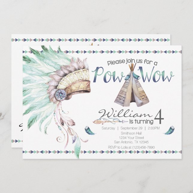 Tribal Teepee Pow Wow Birthday Party Invitation (Front/Back)