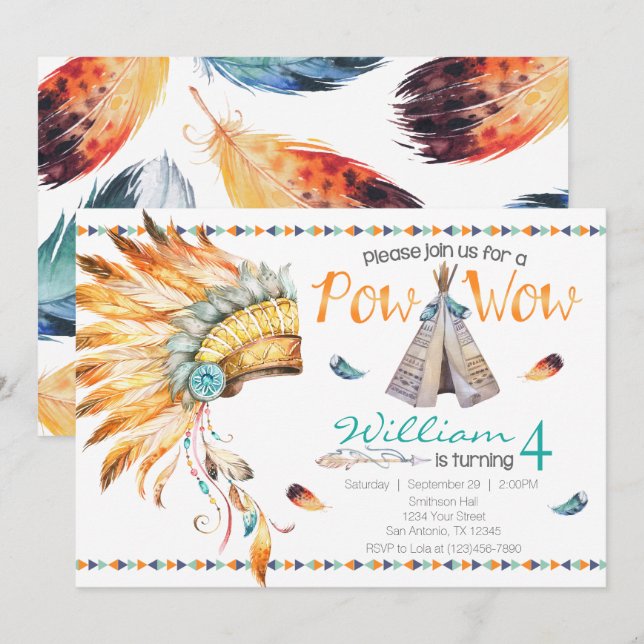 Tribal Teepee Pow Wow Birthday Party Invitation (Front/Back)