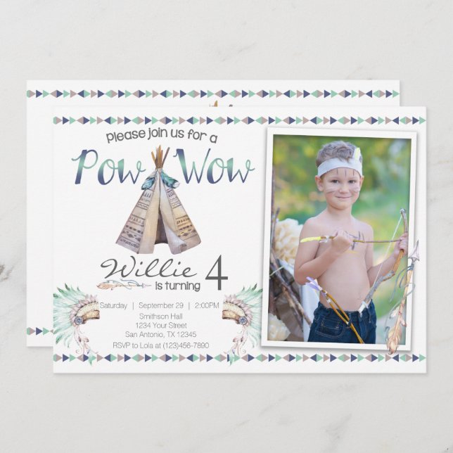 Tribal Teepee Pow Wow Birthday Party Invitation (Front/Back)