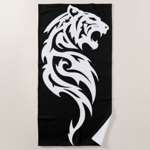 Tribal Tiger Minimal Black and White Design Beach Towel