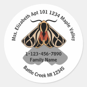 Tribal Tiger Moth Home Address and Phone Classic Round Sticker