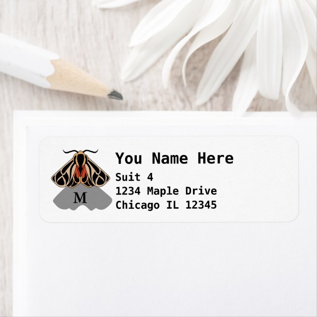 Tribal Tiger Moth Monogram Return Address Label (Insitu)