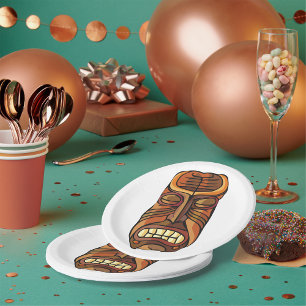 Tribal Tiki Mask Polynesian Style Paper Plate
