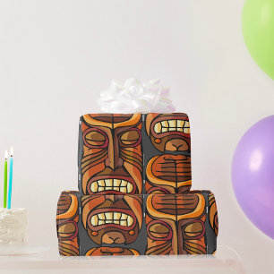 Tribal Tiki Mask Polynesian Style Wrapping Paper
