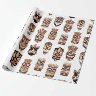 Tribal tiki mask with wooden guise pattern wrapping paper