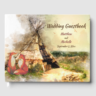 Tribal Tipi and Foxes in Love Boho Teepee Wedding Guest Book