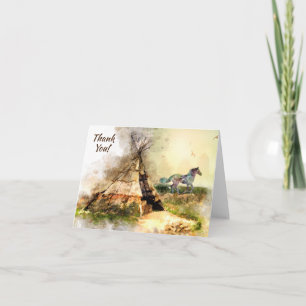 Tribal Tipi and Indian Pony Boho Horse Teepee Thank You Card