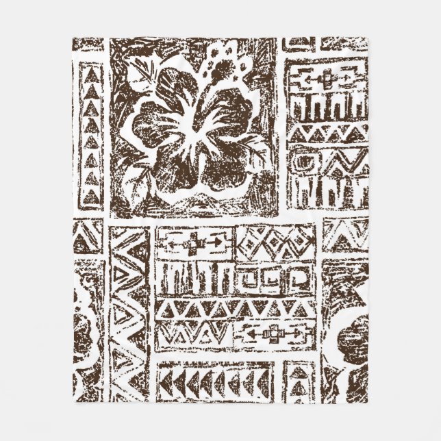 Tribal tropical art pattern of indigenous Hawaiian Fleece Blanket (Front)