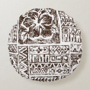 Tribal tropical art pattern of indigenous Hawaiian Round Cushion