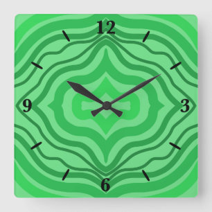 Tribal Tropical Wavy Green Lines Geometric Art Square Wall Clock