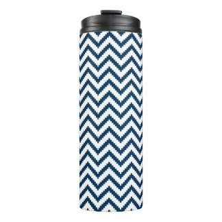 Tribal Tumbler, Navy Blue and White Chevron Thermal Tumbler
